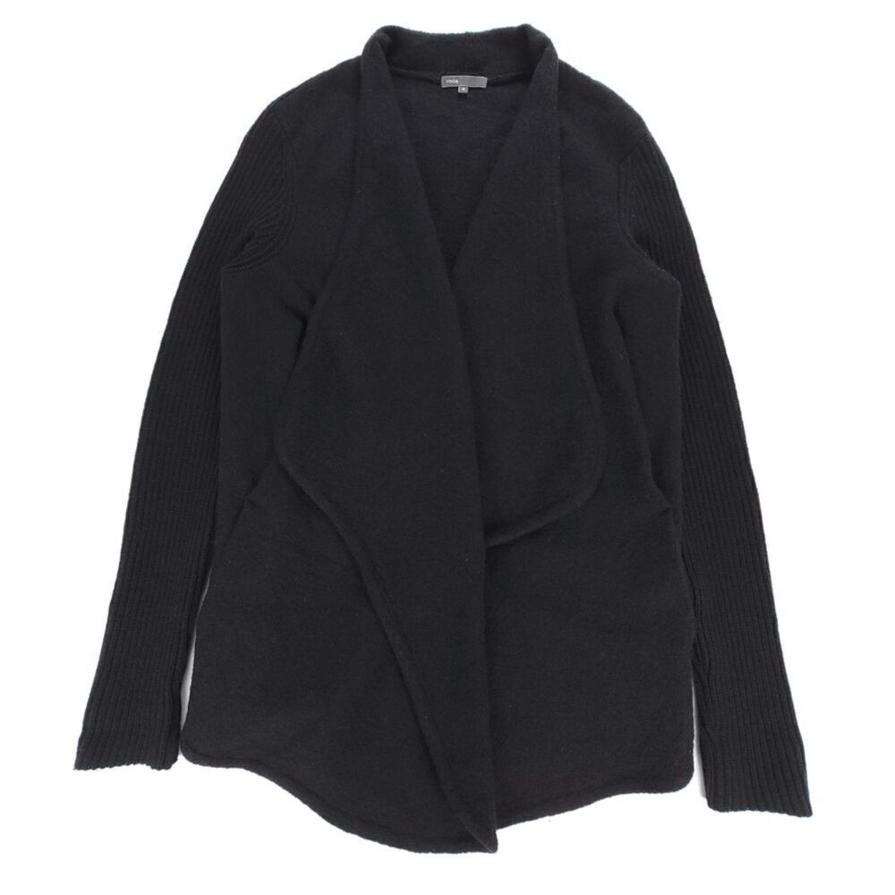 VINCE Wool Shawl Collar Waterfall Cardigan Sweater Quiet Luxury Medium Black
